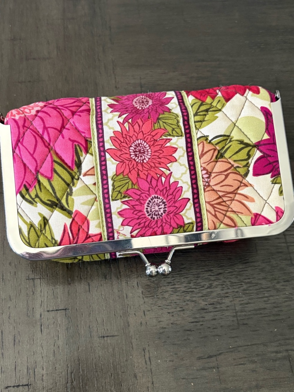 Vera Bradley Quilted Cosmetic Pouch in Pink, Olive & Brown - Picture 3 of 7